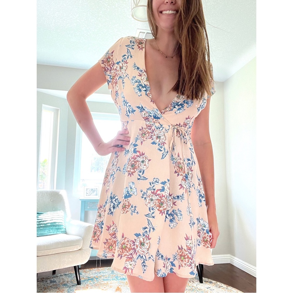 LUSH wrap dress pink and blue floral